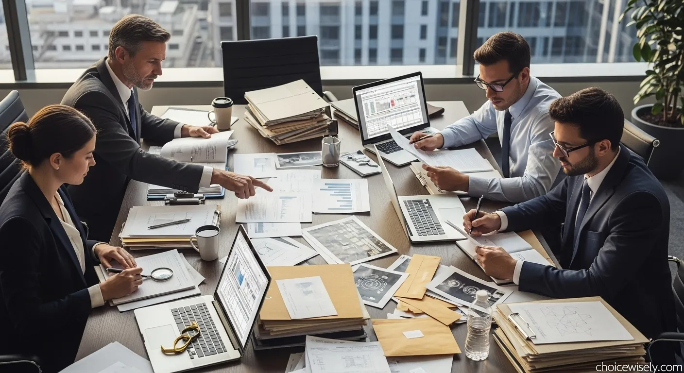 Slip and fall attorney team organizing comprehensive case evidence and documentation for maximum settlement
