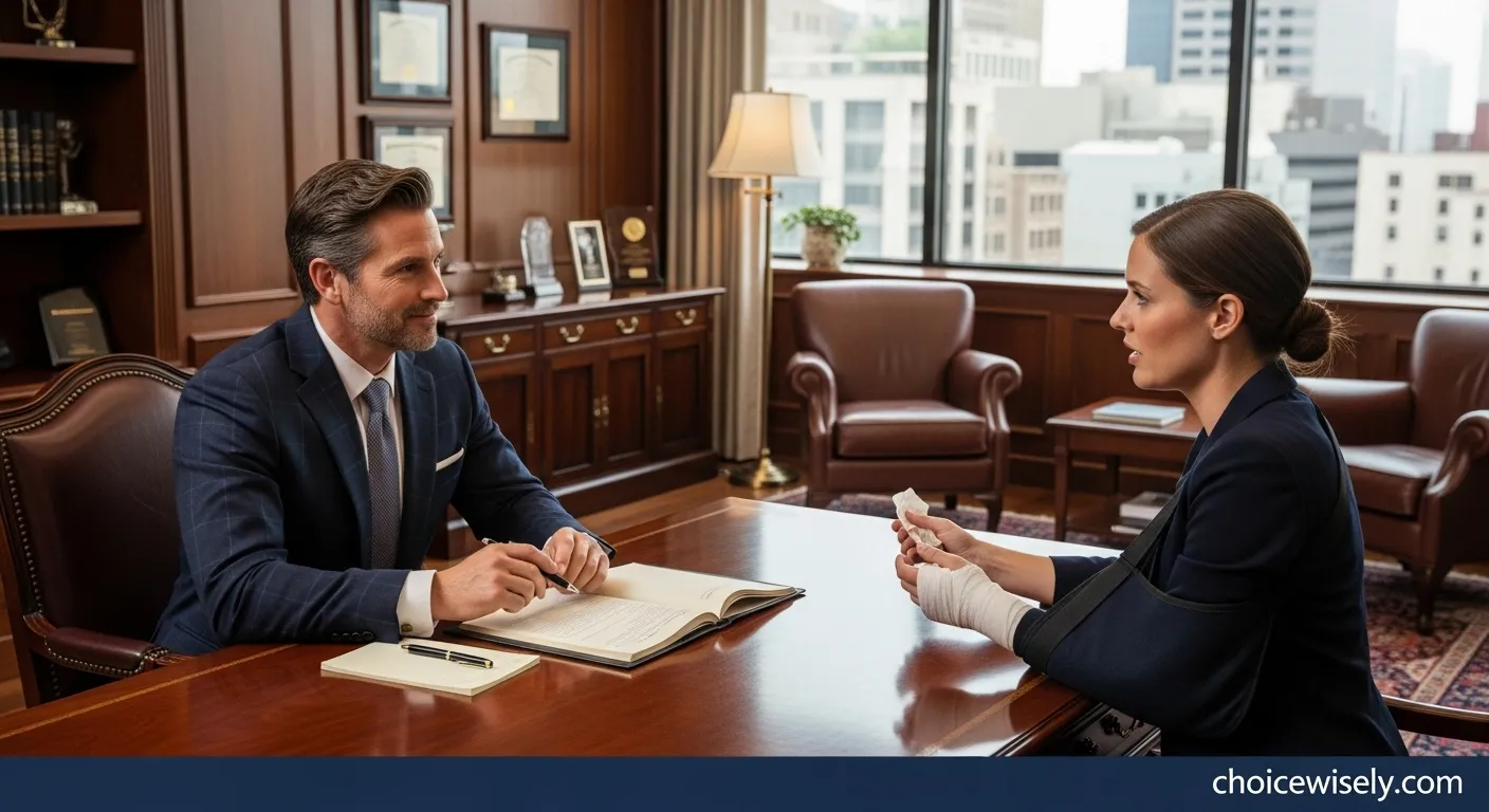 Experienced slip and fall attorney consulting with accident victim about premises liability case and million-dollar recovery potential