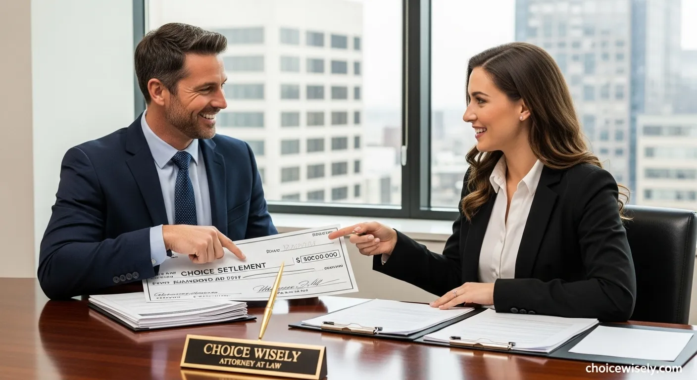 Slip and fall attorney presenting million-dollar settlement check to satisfied client after successful premises liability case